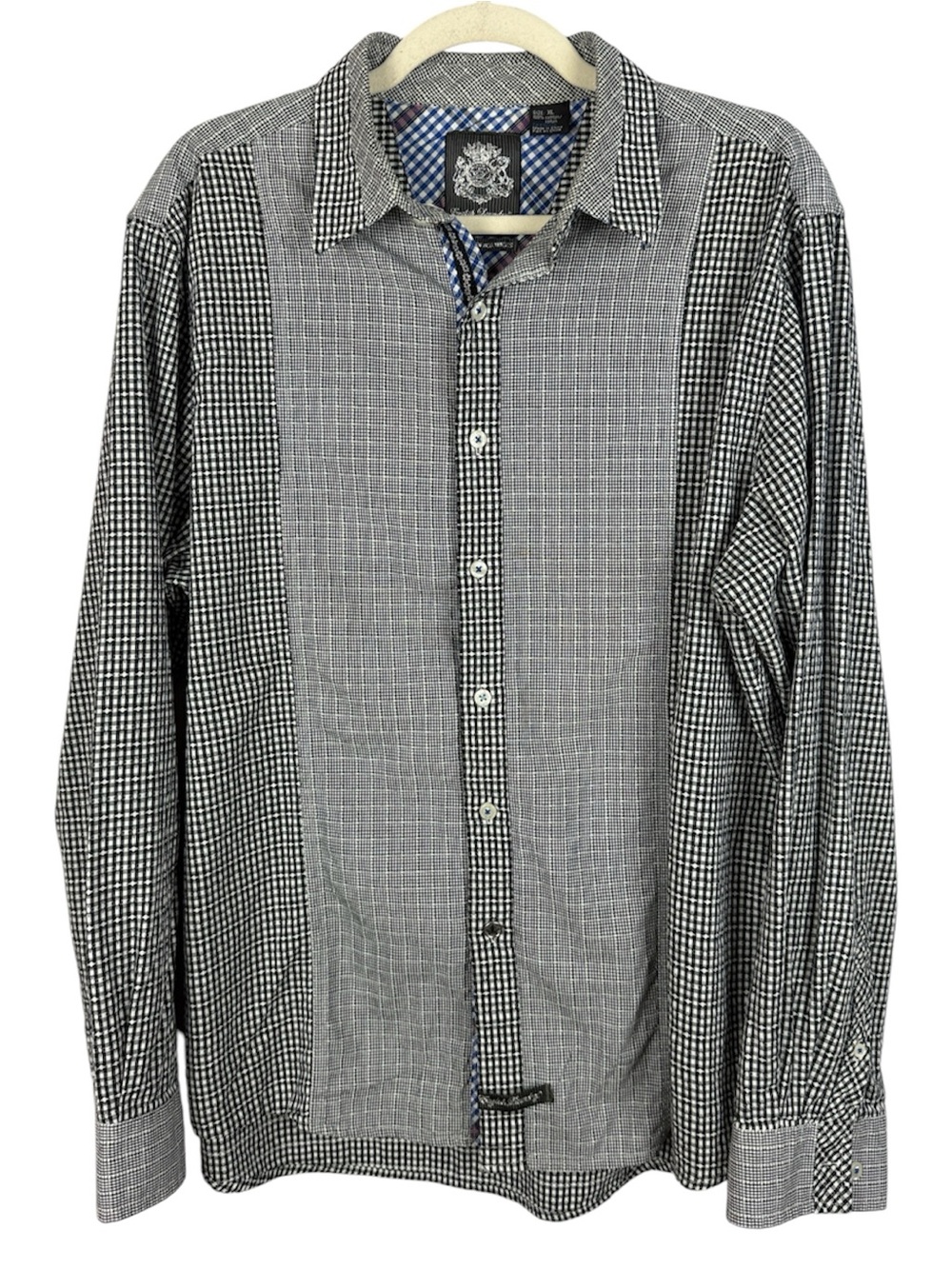English Laundry Blaque Label Cotton Patchwork Gingham Plaid Button Up Shirt XL
